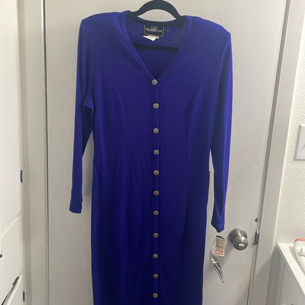 Molly Malloy long blue dress with silver buttons size 10, new
